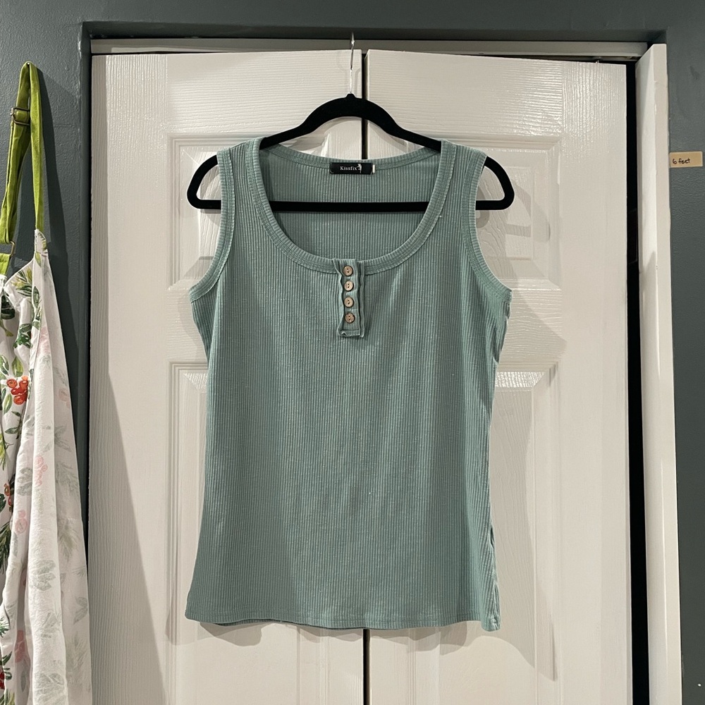 Teal Buttoned Tank Top
